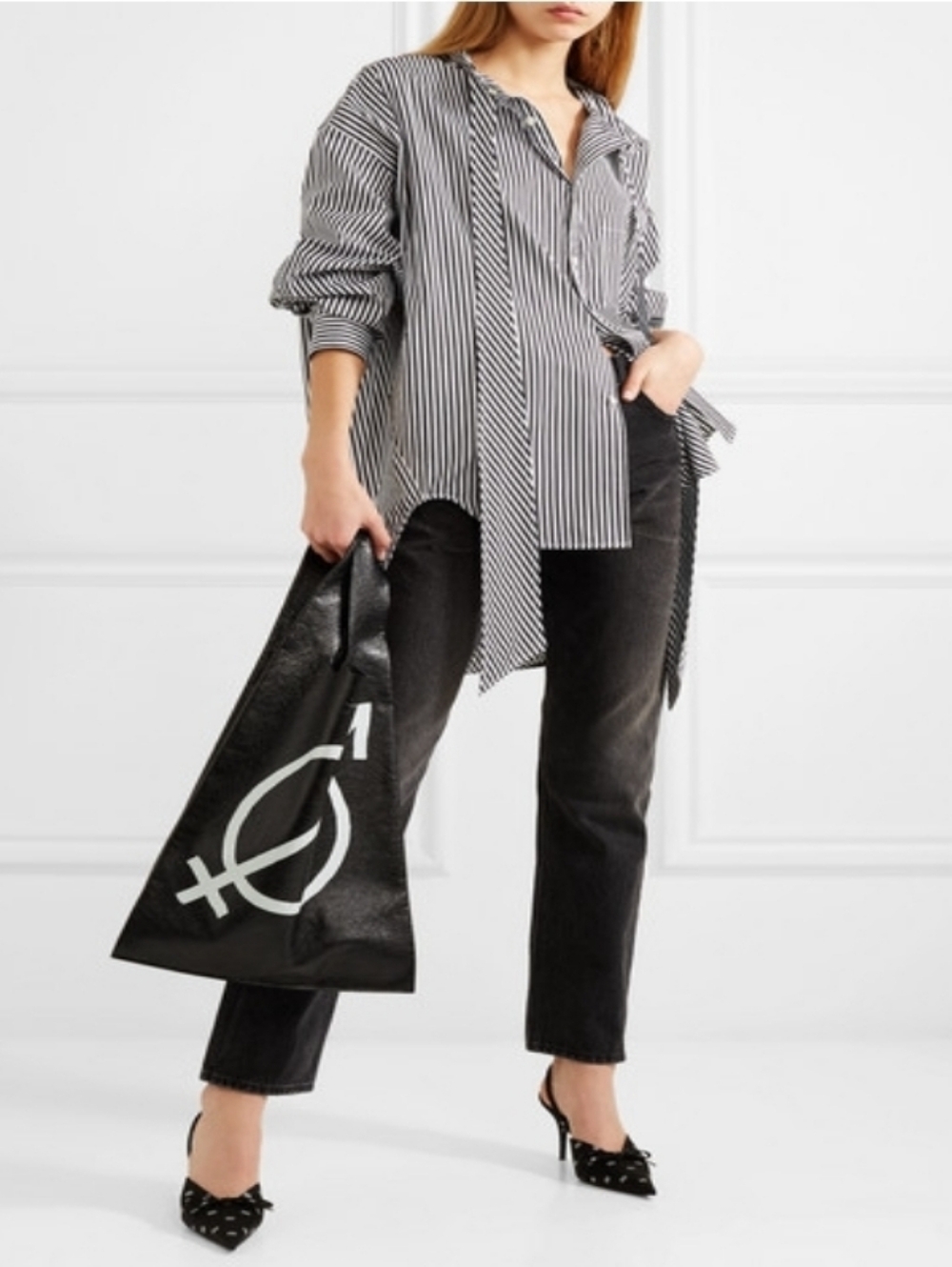 Balenciaga Black & White Striped Button-Down Shirt with Back Logo Size 32 - Picture 3 of 16